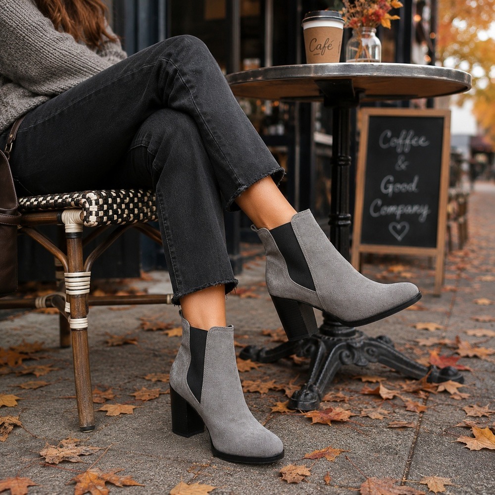 Marc Fisher Ankle Boots Suede Leather Chelsea Block Heel Gray Women's Size 9.5M
